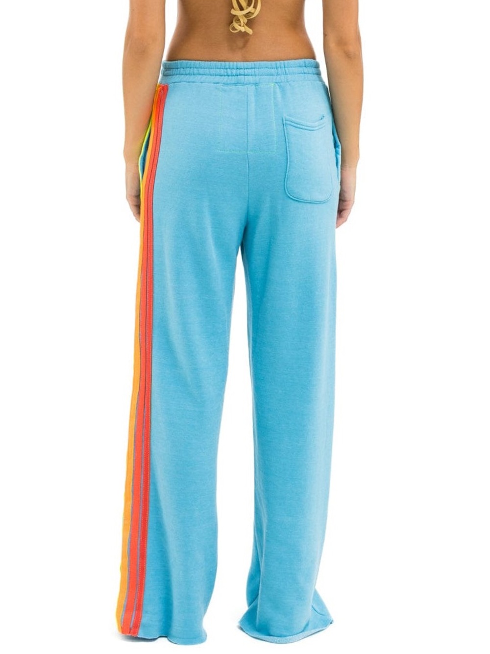 Aviator Nation 5 Stripe Wide Leg Pocket Sweatpants - Aqua / White Neon - Picture 3 of 15